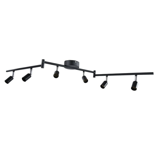 Kit d'Éclairage sur Rail, Tête de Lampe Rotative, Projecteur de Plafond 6 Voies, Base GU10 85-265V Noir