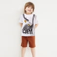 thumbnail image 6 of HAOYUNL Boys 2Pcs Summer Outfits for Kids Toddler Short Sleeve T-Shirt Tops Elastic Shorts Set Toddler Dinosaur Cartoon Clothes 2-7T, 6 of 9