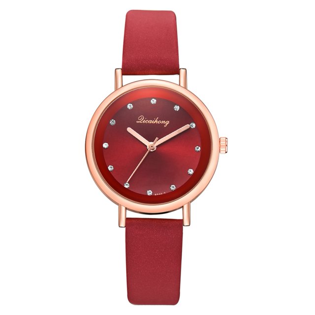 Reloj de cuarzo con banda de cuero de PU y decoración de diamantes de imitación Reloj de pulsera femenino informal (rojo)