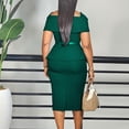 thumbnail image 3 of AURA Womens Square Neck High Waist Bodycon Midi Pencil Dress Short Sleeve Solid Color With Belt, 3 of 10