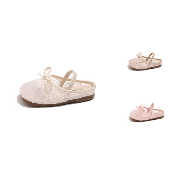 Gyujnb Toddler Girls Lace Mesh Ballet Flats Bowknot Elastic Strap Breathable Soft Sole for Fairy Style Casual Wear,6-6.5 Years