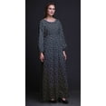 thumbnail image 3 of Bimba Moss Georgette Eagle Feather Printed Womenâ€™s Long Sleeve Elastic Waist MaxiÂ&nbsp;DressÂ&nbsp;Gown-Medium, 3 of 5