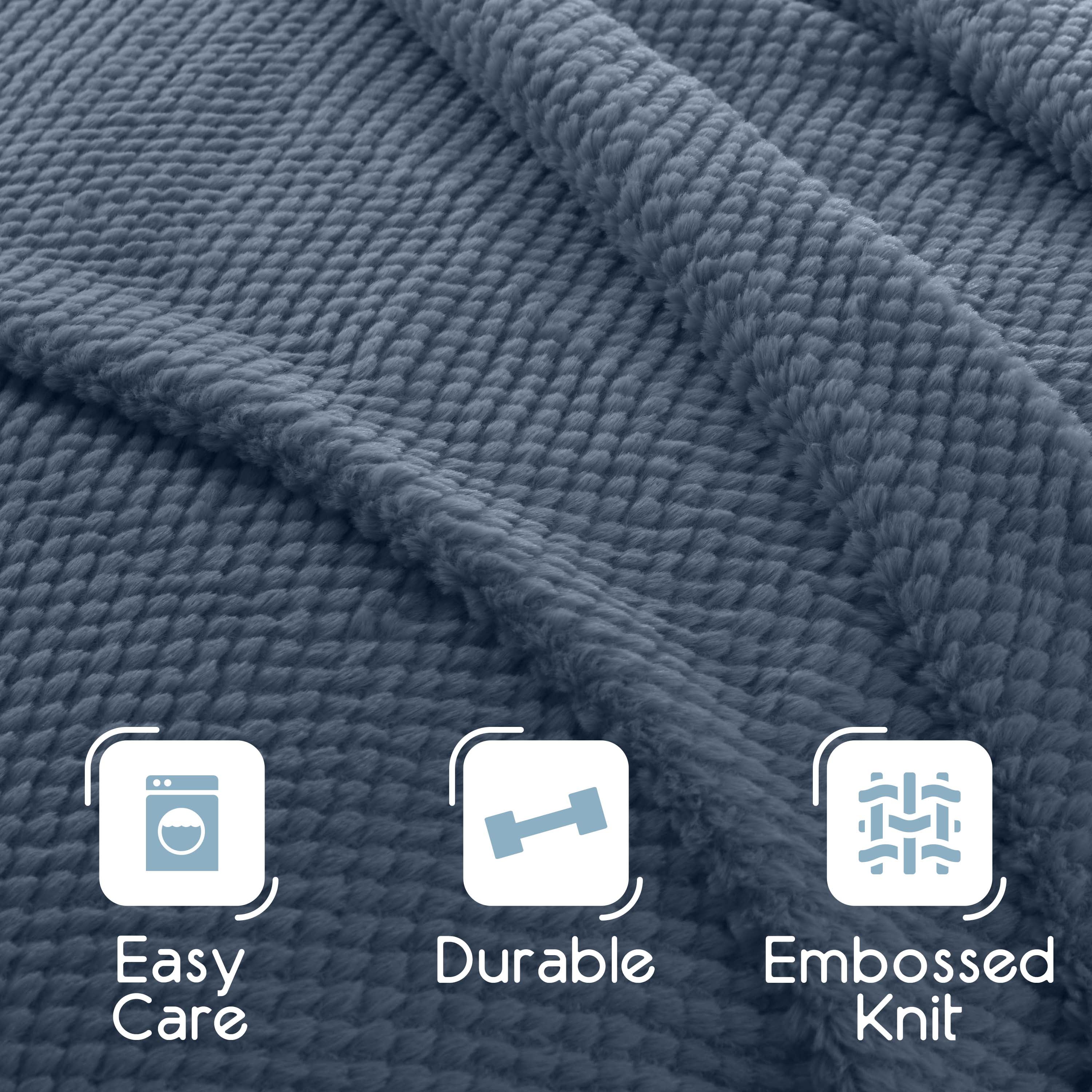 Vellux King Plush Texture Blanket | Ultra Soft Lightweight All-Season Throw | Denim