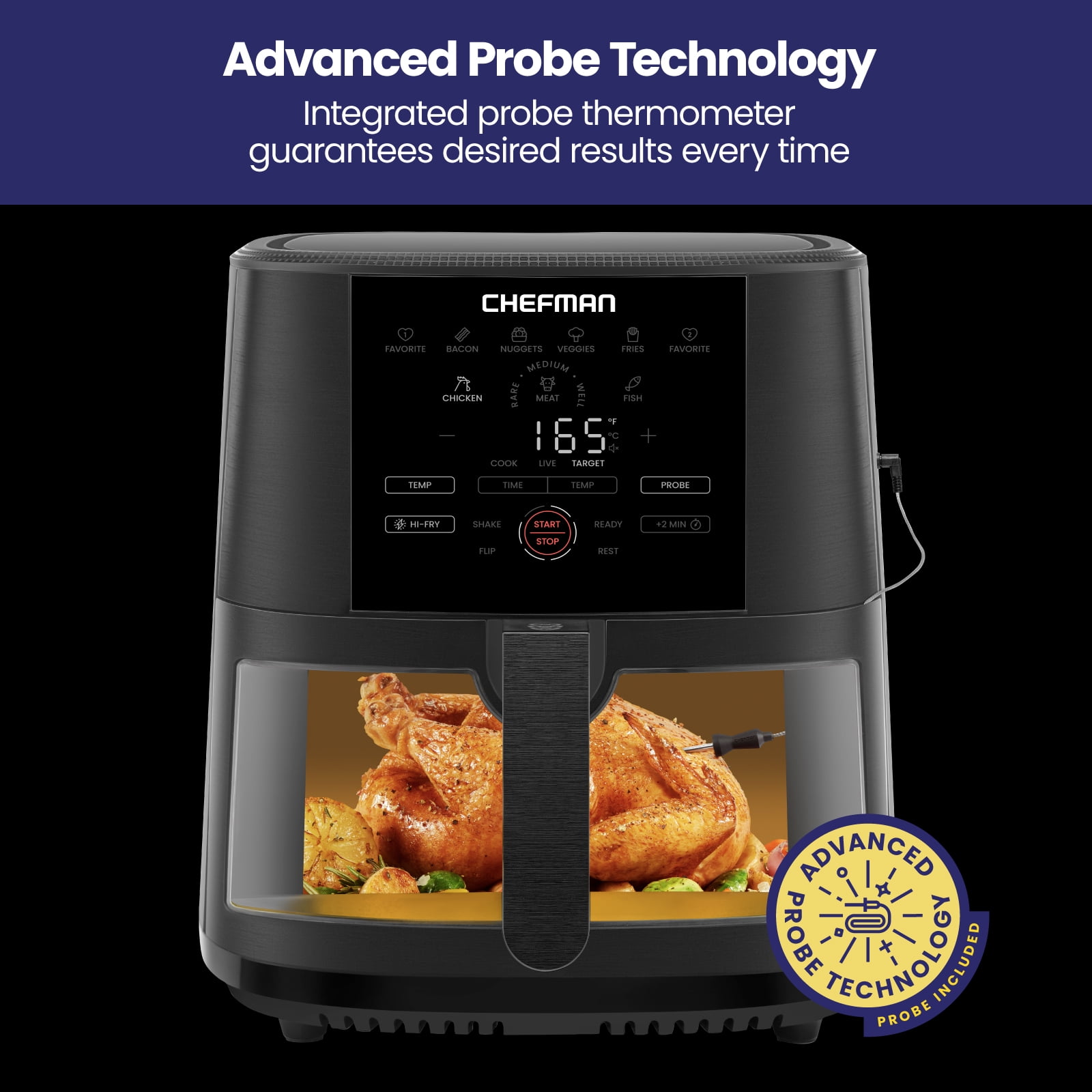 Chefman Air Fryer w/ Digital Touch Display, 8 Qt. Capacity, Windowed Basket - Black, New
