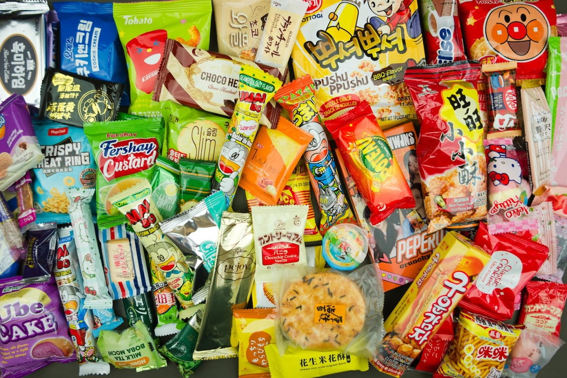 140 Piece +2 Full Size Snack Box Asian Japanese Chinese Korean Variety Snack Fun Box