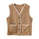 thumbnail image 5 of Chaquetas y abrigos casuales sin mangas y sin capucha para mujer, abrigo de bolsillo, chaqueta corta de invierno sin mangas de polar con botones, abrigo de poliéster liso para mujer, 5 of 7