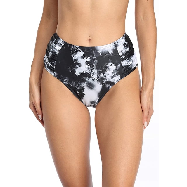 Charmo Women's Bikini Bottoms Ruched Swim Shorts Mid Waist Swimming Briefs
