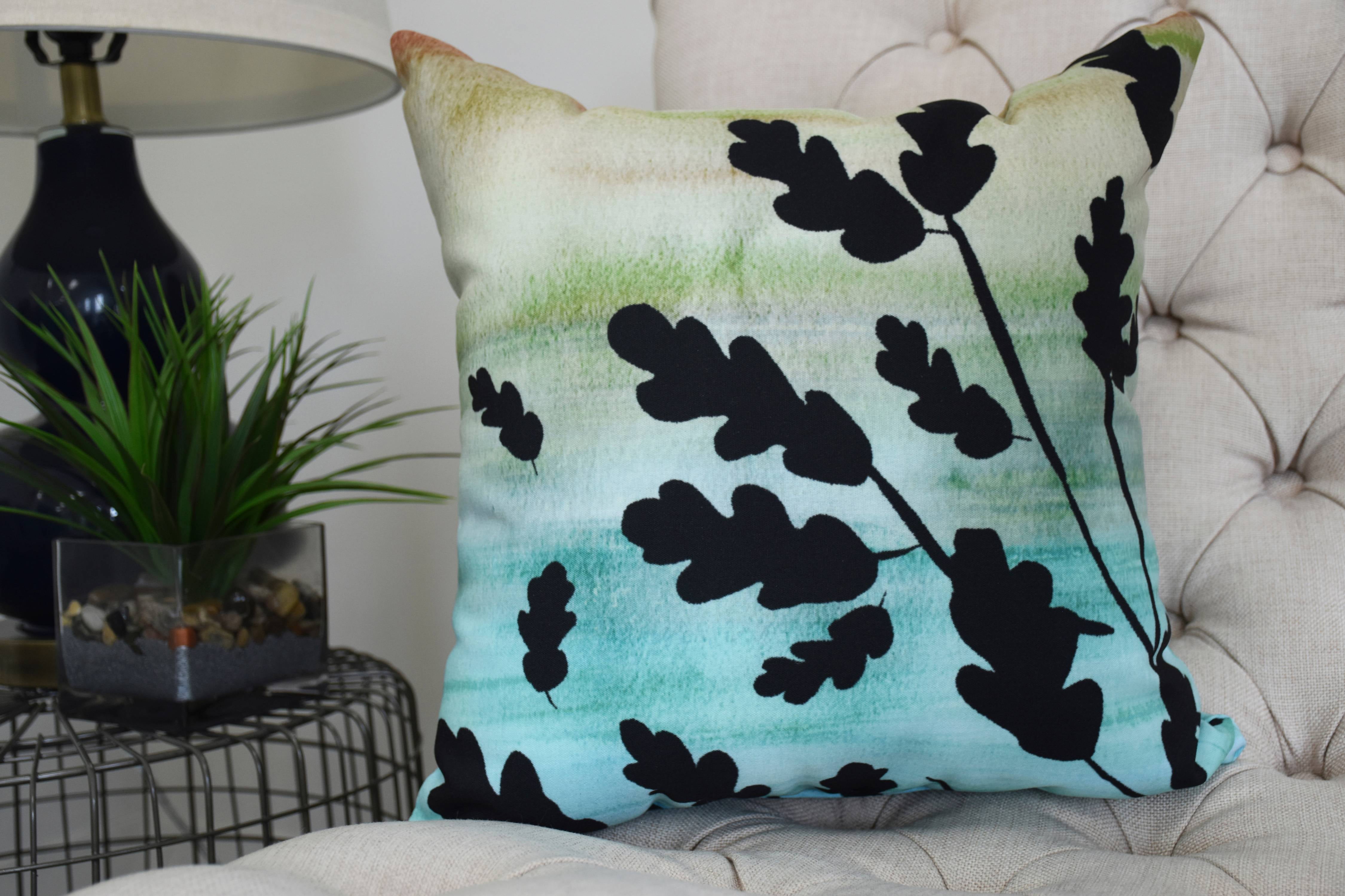 26 Inch Flowing Leaves Multi Floral Print Decorative Throw Pillow