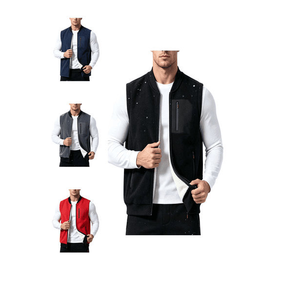 Atkumj Plus Size Winter Vest for Men Casual Solid Color Sleeveless Fleece Vest Warm Comfy Zip Up Men's Vest with Zipper Pockets M
