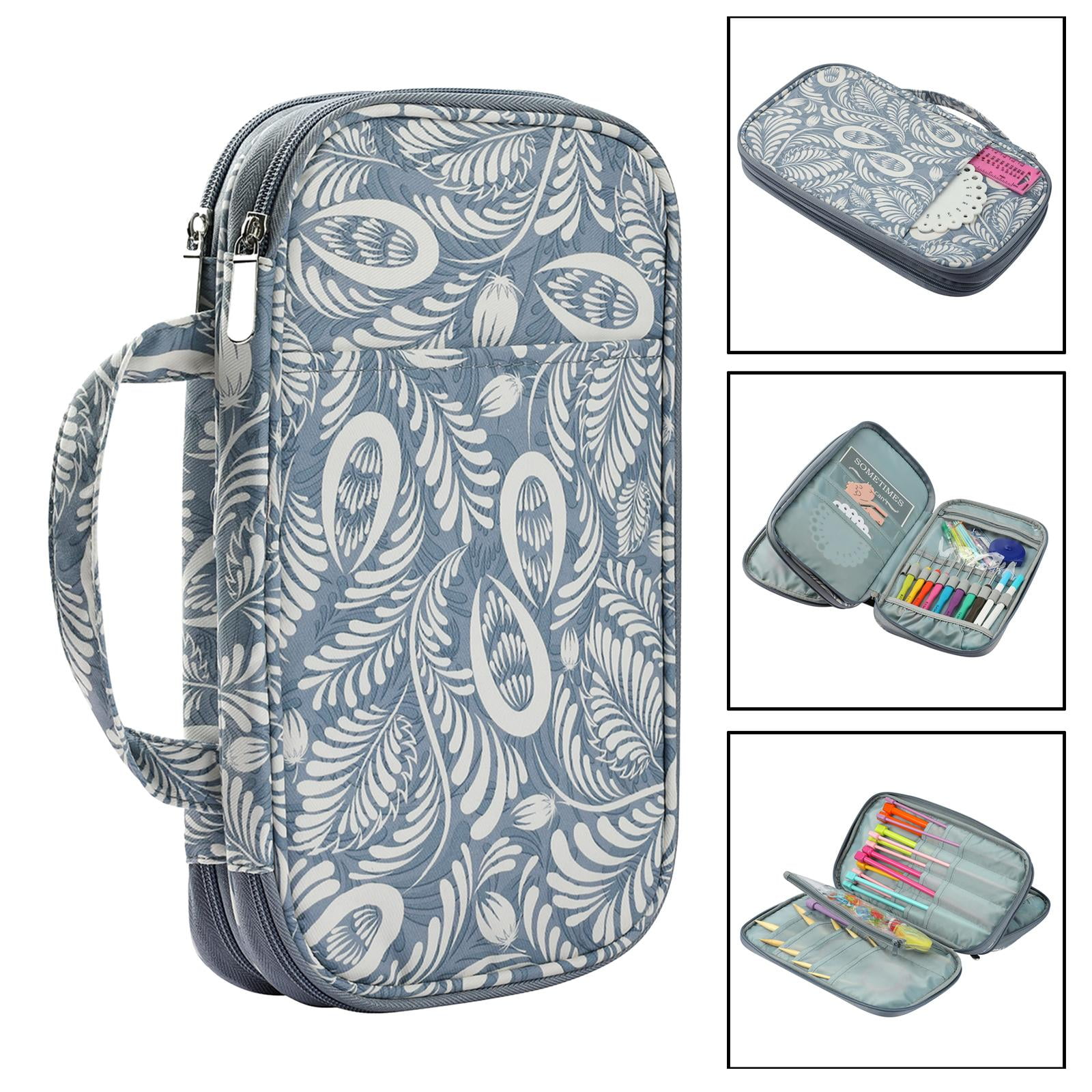 HOMYL Organizer Case Knitting Crochet Hooks and Tool Accessories Bag Gray Leaves