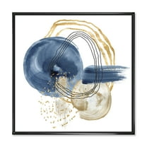 Designart 'Abstract Black and Dark Blue Gold Underwater Life' Modern Framed Canvas Wall Art Print