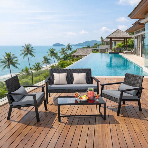 Patio Furniture Set, HIPS All-Weather Outdoor Folding Adirondack Chair with Cup Holder for Garden & Backyard, Gray