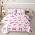 thumbnail image 2 of Manfei Pink Girly Bowknot Quilt King For Kids,Cartoon Ribbon Bow Tie King Coverlet Set,3-Piece, 2 of 7