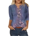 thumbnail image 2 of Fiudx Ofertas de La Semana Blusa Informal de Manga 3/4 con Botones y Estampado de Cuello para Mujer, 2 of 5
