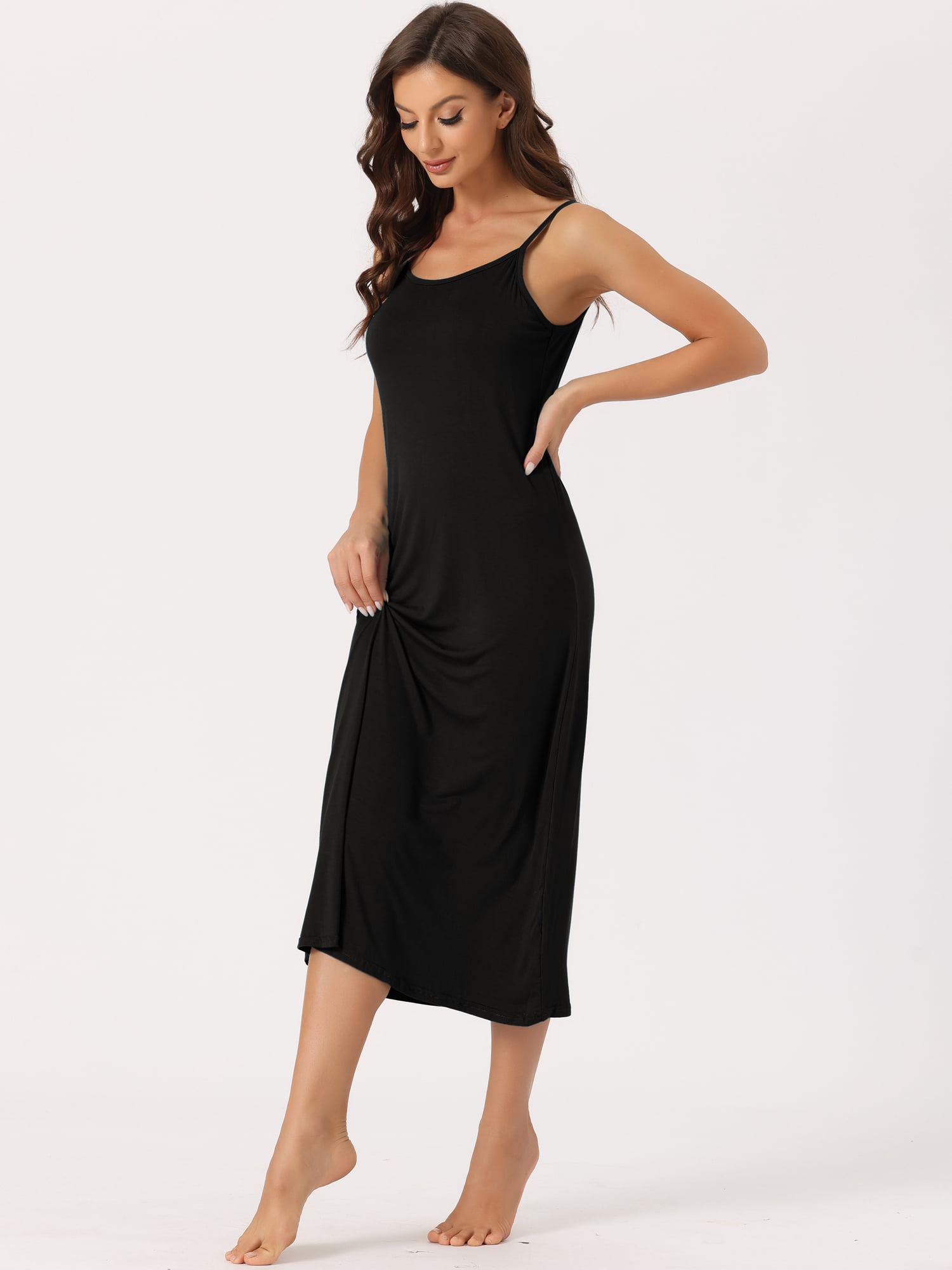 DARING DIVA Women's Spaghetti Strap Full Slip Midi Under Dress S Black
