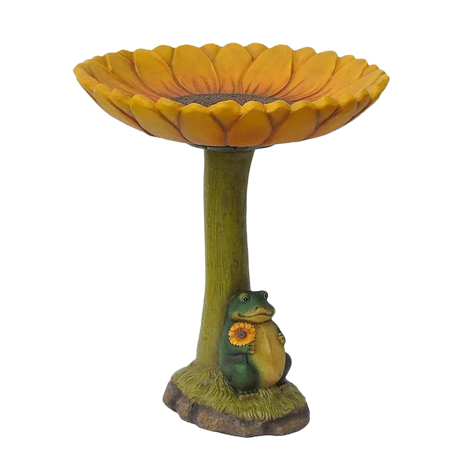 koolsoo Garden Bird Bath Bowl, Resin Statue Figurine Resin Feeder Feeding Station for Landscape,Attracting Birds, Balcony,Hummingbird Frog 16.5x16.5x20cm