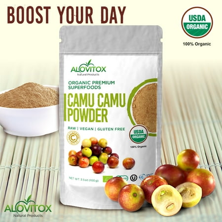 Alovitox Pure Camu Camu Powder, Certified 100% Organic, Gluten Free, 60 times the Vitamin C than Oranges, Add to Smoothies, Shakes, and More,