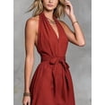 thumbnail image 3 of Jaimenalin Women'S Halter Deep V Neck Backless Tie Sleeveless Mini Dress Wine Red XXL, 3 of 5