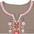 thumbnail image 3 of 3/4 Sleeve Embroidered Tops for Women Summer Spring Dressy Casual Plus Size Cotton Linen Shirts Bohemian V Neck Tunic Peasant Fashion Blouses Clothes, 3 of 5