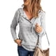 thumbnail image 2 of Women Hoodie Long Sleeve Drawstring Button Front Loose Casual Hooded Sweatshirt with Pocket for Spring Autumn Gray S, 2 of 6