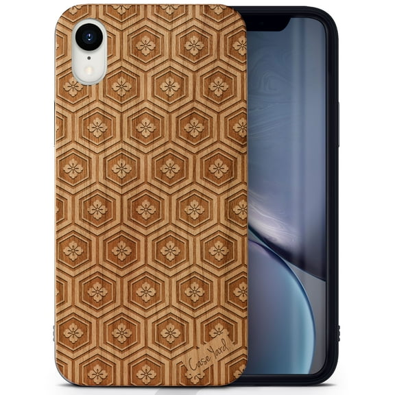 Case Yard Wooden Case Outside Soft TPU Silicone, Slim Fit Shockproof Wood Protective Phone Cover for Girls Boys Men and Women, Supports Wireless Charging Japanese Pattern Design case for iPhone-XR