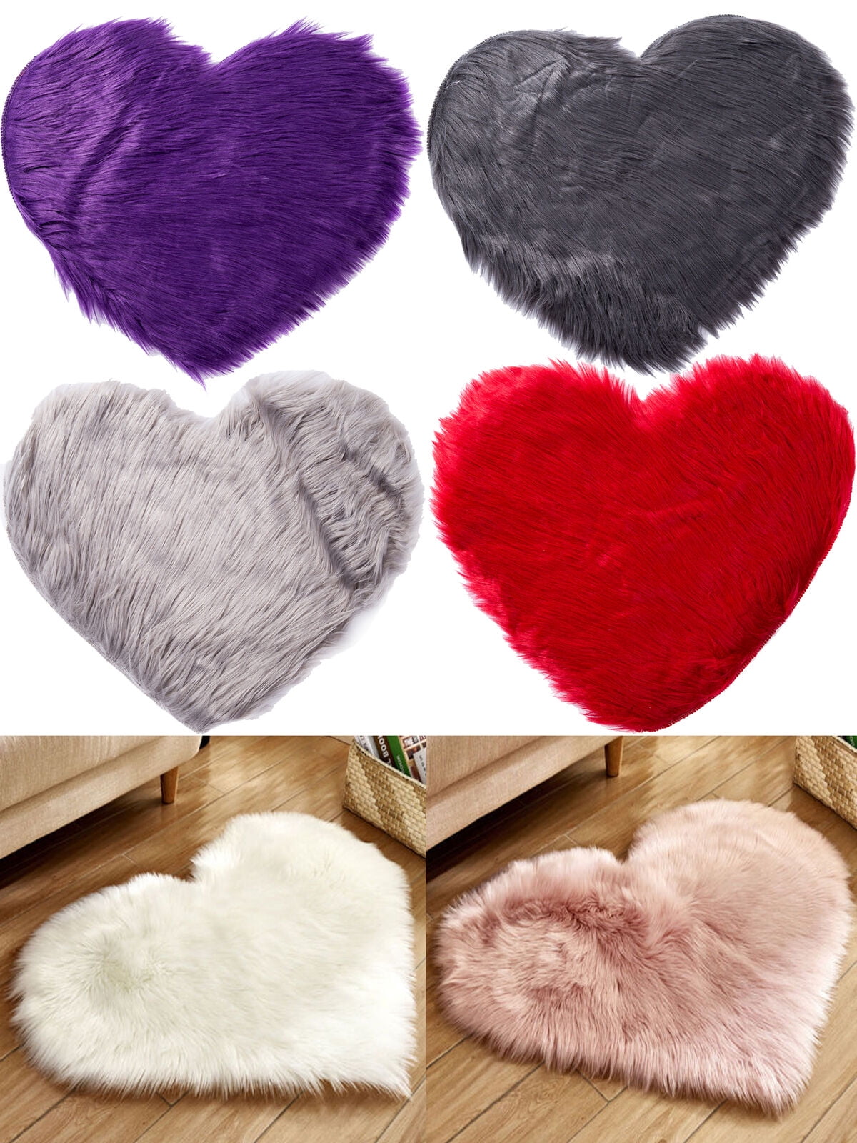 Chic Love Heart Carpet Doormats Floor Faux Fur Rugs for Bedroom Living Room 