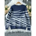 thumbnail image 5 of Women'S Casual Round Neck Long Sleeve Pullover Sweater Fall Winter Contrast Striped Shoulder Button Knit Tibet S, 5 of 6