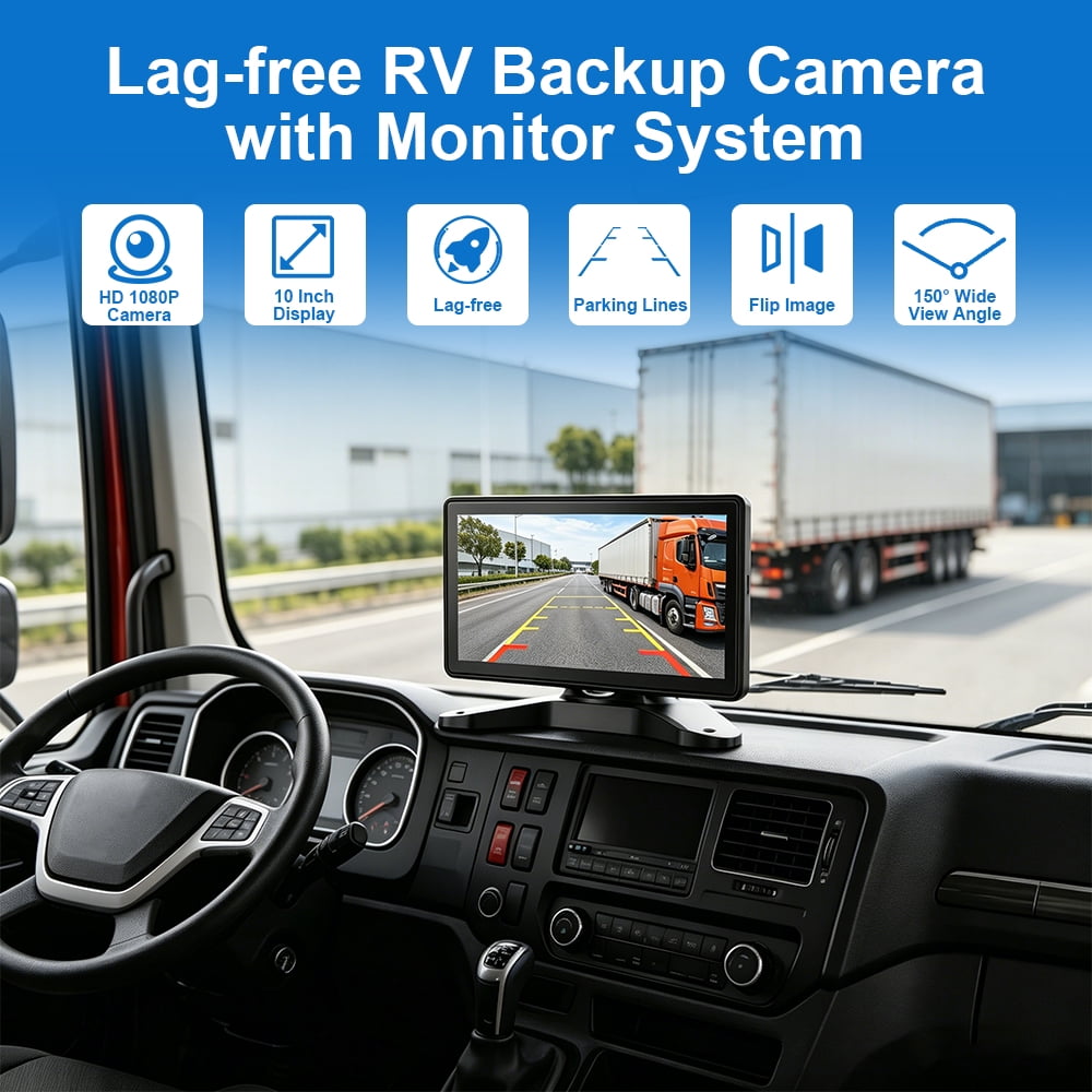 Corfhy 10" 4 Channel 360° Truck Dash Cam 1080P Touchscreen Front Rear Left Right Cameras BSD Blind Spot Detection ADAS Night Vision WiFi Parking Monitor DVR