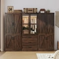 thumbnail image 6 of 6 Door Farmhouse Armoire Wardrobe Closet for Bedroom with 3 Drawers, 75"H Tall Armoire Wardrobe Set with LED Sensor Light & Hanging Rod, Freestanding Closet Wardrobe Cabinet Glass Doors, 6 of 8