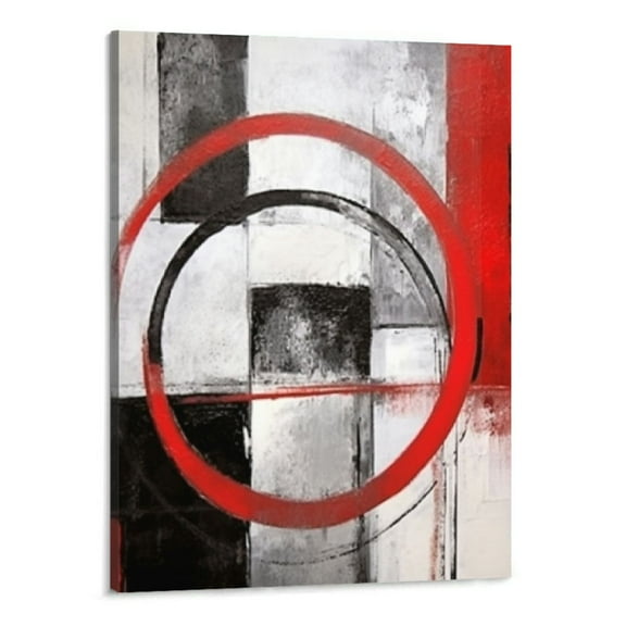 JRXY Red and Grey Abstract Geometric Circle Canvas Wall Art Rustic Burgundy Red Prints Artwork for Living Room Bedroom Christmas Wall Decoration (Red) 16x20in