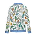 thumbnail image 4 of Long Sleeve Crewneck Pullover for Women Faux Denim Collar Leaf Print Sweatshirt Loose Fit Casual Graphic Top Soft Breathable Daily Wear Clothes, 4 of 5