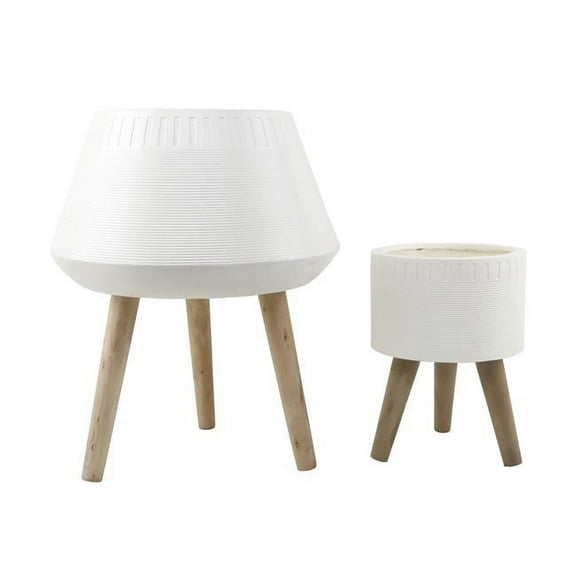 Flora Bunda CTF1630E2-WH 18'W & 10' Dumpling Fiberglass Pot on Stand,White,Set of 2