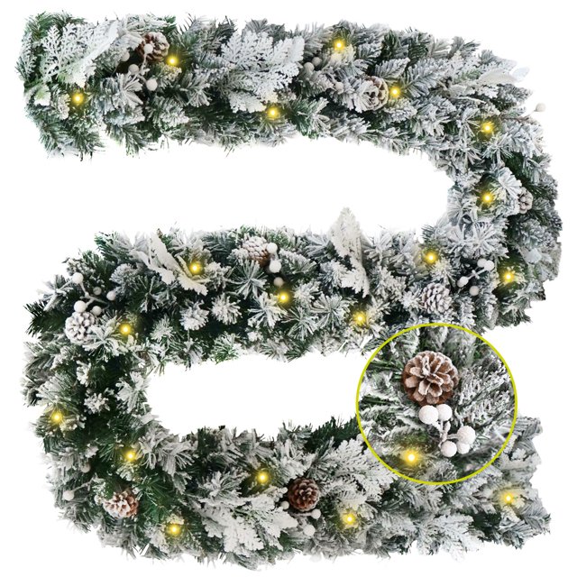 Guirnalda de Navidad Decorativa Artego 270cm con Luces LED Nevada Berries y Piñas