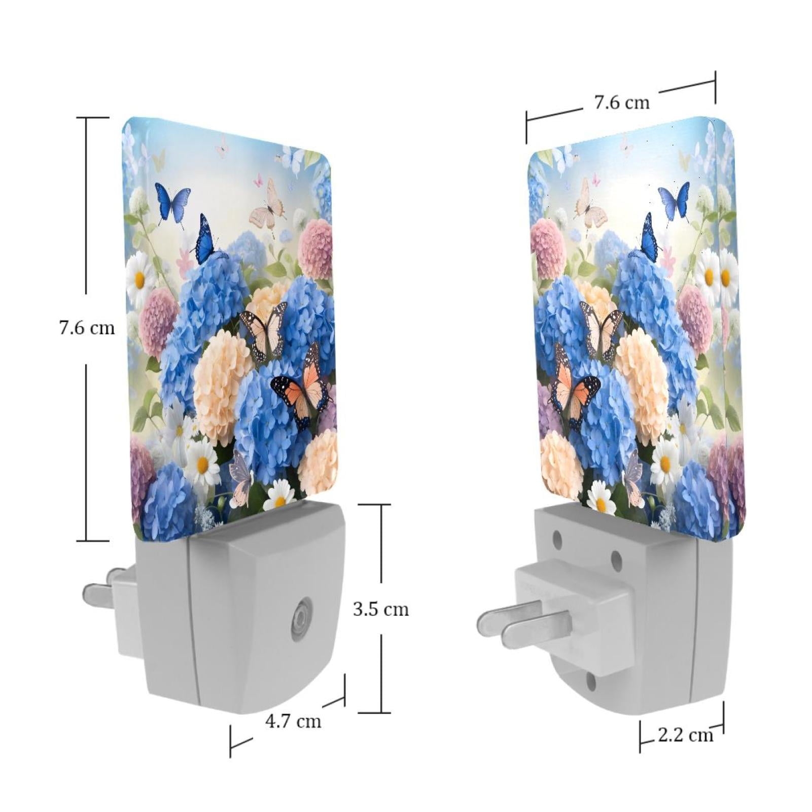 PhooArto Daisies Floral and Hydrangeas Butterflies Plug in LED Night Light Auto Sensor Dusk to Dawn Decorative Night for Bedroom, Bathroom, Kitchen, Hallway, Stairs, Baby's Room, Energy Saving