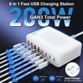 thumbnail image 2 of Cargador USB C Linboll, 200 W, 8 puertos, centro de carga rápida GaN, 2 of 8