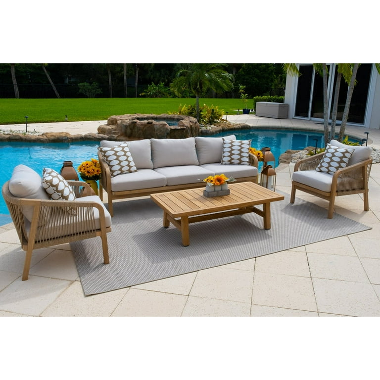 Rimini 4 Piece Teak Wood Outdoor Furniture Set w Sofa Two Armchairs Coffee Table Walmart