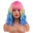 thumbnail image 2 of RightOn 14 Inches Rainbow Wig With Flat Bangs Short Curly Wig for Women Daily Use, 2 of 4