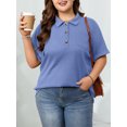 thumbnail image 3 of Cuteduck Womens Plus Size Casual Henley Waffle Knit Button-Up Top Short Sleeve Polo Shirt 1X-5X, 3 of 8