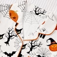 thumbnail image 5 of CUZIBR Girls Outfits Sets Halloween Pumpkin Bat Cat Print Lapel Button Short Sleeve Pajama Top Matching Shorts Two Piece Kids Sleepwear Set,White,5-6 Years, 5 of 9