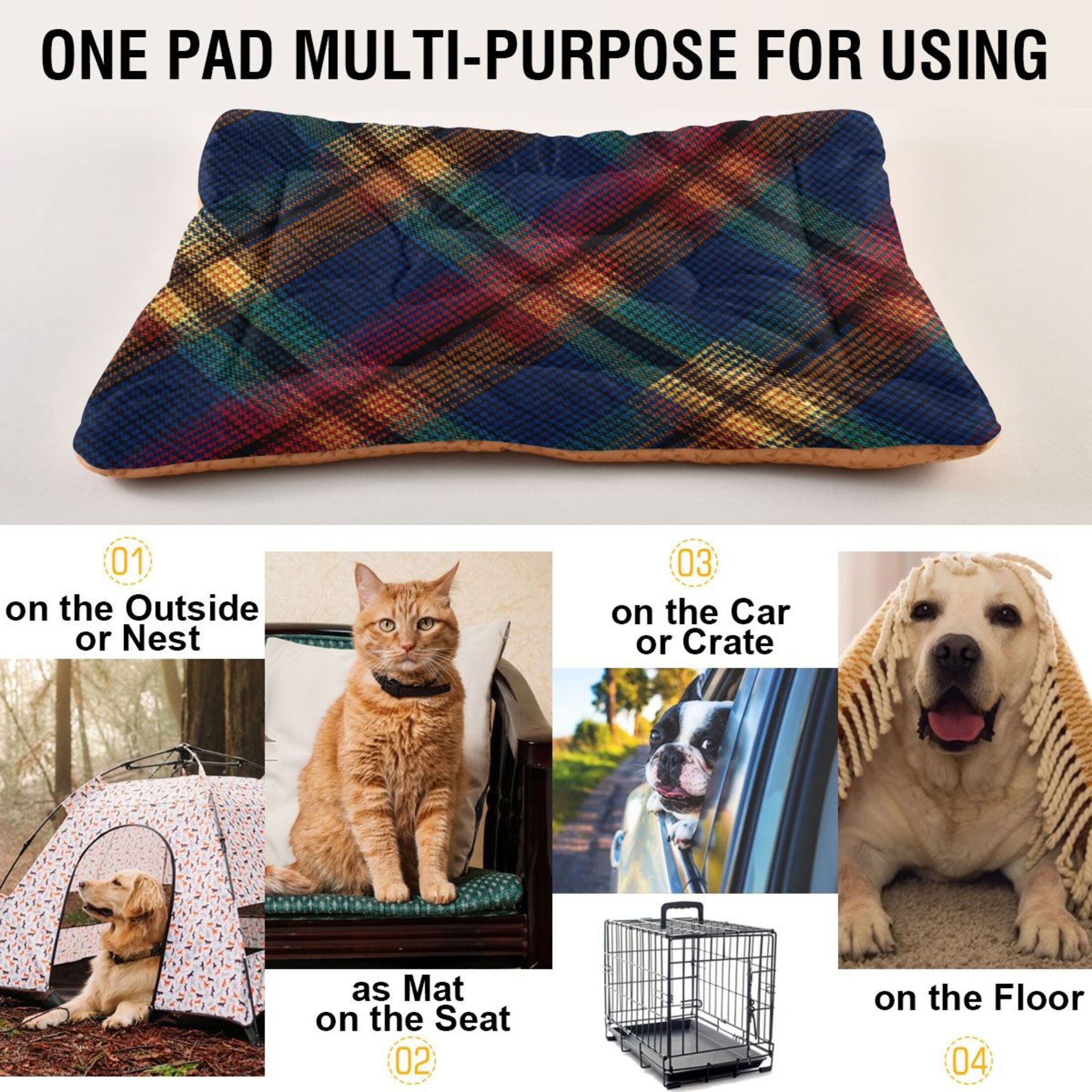 Cozy Mat Pet Bed Indoor Outdoor Warm Soft For Cat Dog Puppy(S/M) Dark Checkered