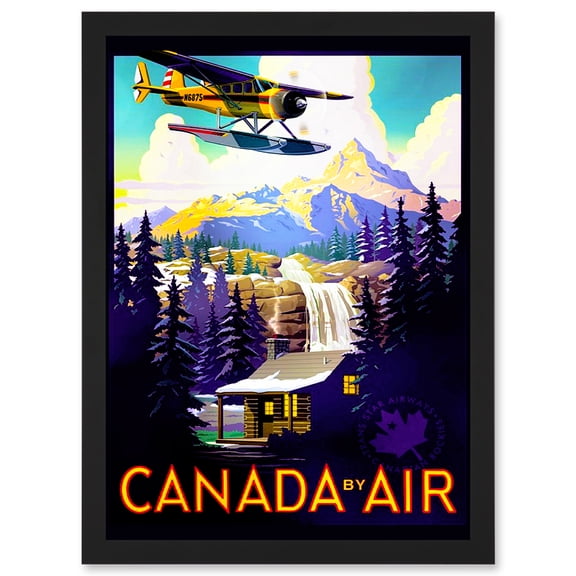 Travel Tourism Transport Canada Air Sea Plane Forest Mountain River Artwork Framed Wall Art Print A4