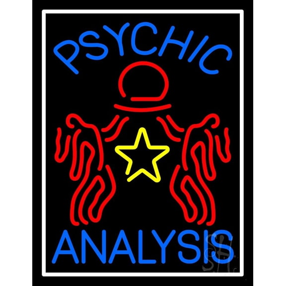 Blue Psychic Analysis With Logo LED Neon Sign 19" Tall x 15" Wide - inches Black Square Cut Acrylic Backing, with Dimmer - Bright and Premium built indoor LED Neon Sign for Storefront.