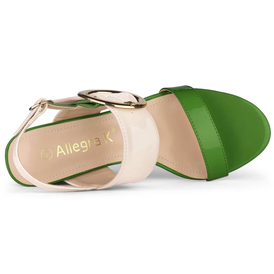 DARING DIVA Women's Slingback Block Heel Sandals with Buckle Decor Green Beige 9