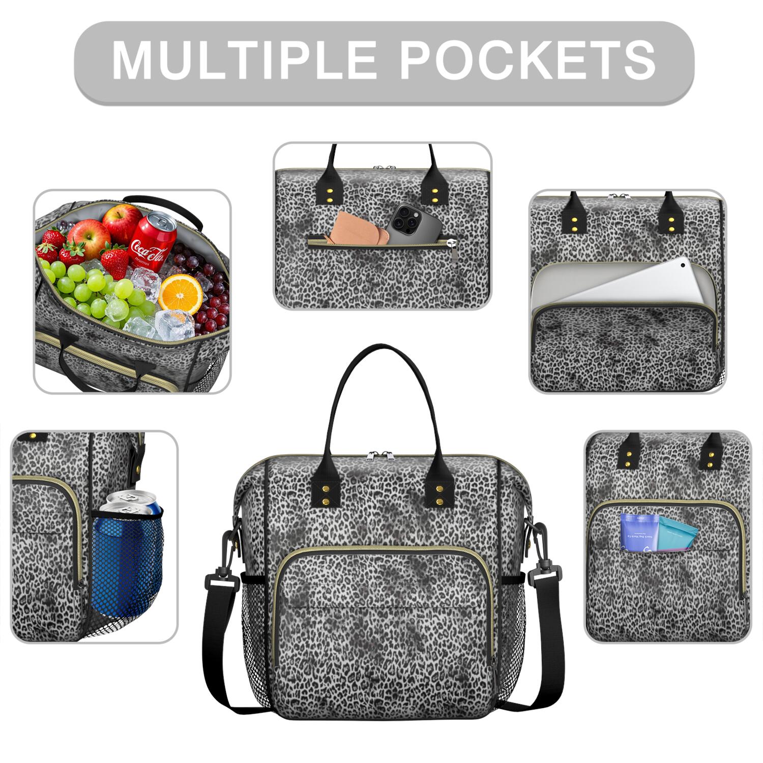 Black and Tan Leopard Print Womens Lunch Box for Work,Insulated Large Lunch Bag for Tween and Teen,Loncheras Para Mujer,Leakproof Adult Lunch Bag for Work,Beach,Travel,Picnic,Camping