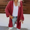 thumbnail image 2 of Lilgiuy Womens Knitted Maxi Open Front Cardigan Wrap Long Sleeve Tops(Wine,6) Winter Clothes for 2022, 2 of 5