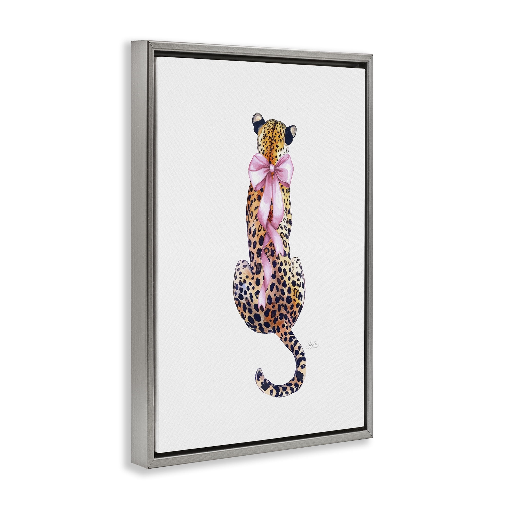 Stupell Industries Poised In Pink Cheetah Gray Framed Floater Canvas Wall Art, design by Shelly Craig