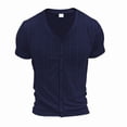 thumbnail image 2 of Klisyaur Mens V Neck Shirt Short Sleeve Button Tops Ribbed Lightweight Knit Blouse for Men Fashion Outfit, 2 of 7