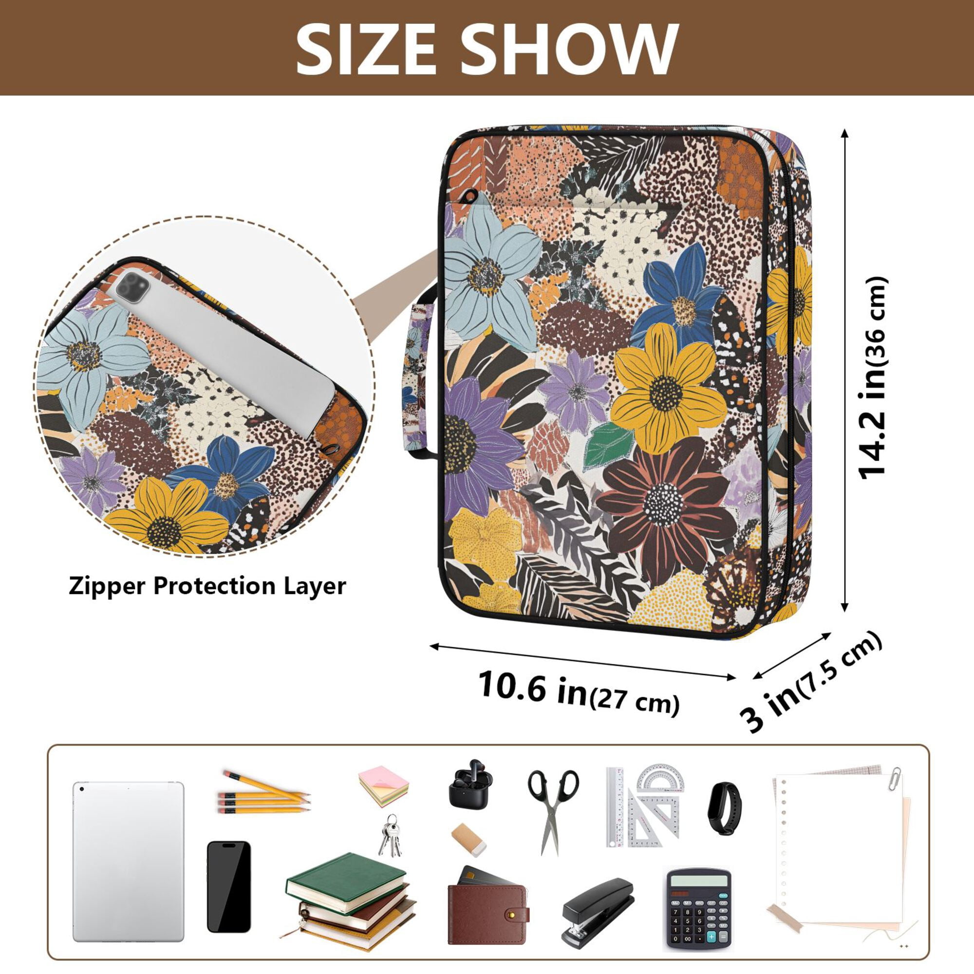 FORMRS Accordion File Folder A4 Size 7-Pocket Expanding Document Organizer Bag with 3 Ring Binder, Colorful Flowers