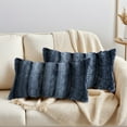 thumbnail image 2 of REGALWOVEN Pack of 2 Plush Striped Pillow Case Luxury Series Soft Fluffy Modern Throw Pillow Covers for Sofa Living Room Car Dark Blue 20" x 12", 2 of 6