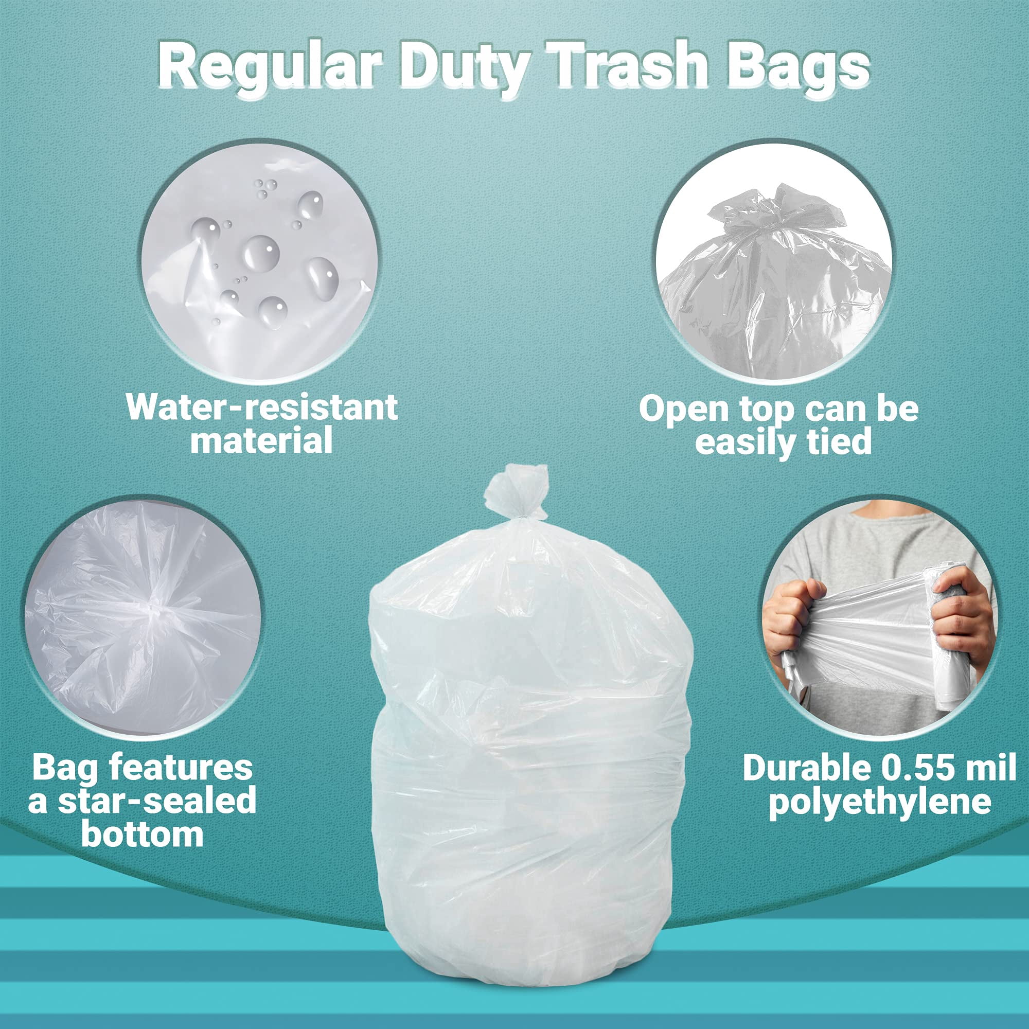 Garbage Bags High Density Plastic Clear 200 count 38 x 58 in 60 gallon Regular Duty